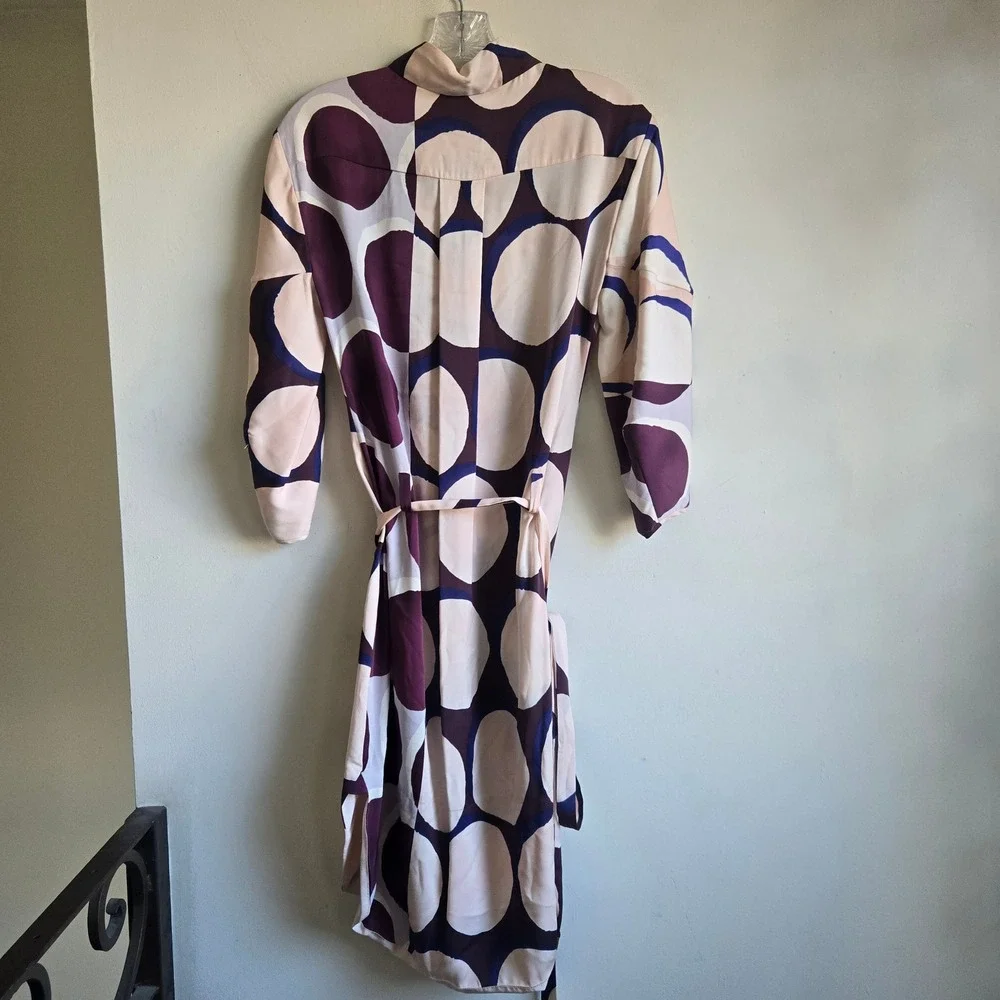 Diane von Furstenberg 4 Wrap Shirt‎ Dress Womens Plum Navy Blush Geometric